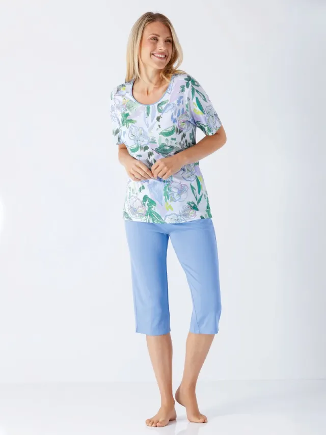 Hajo dames pyjama bloemen - Wit - Maat - 44/46