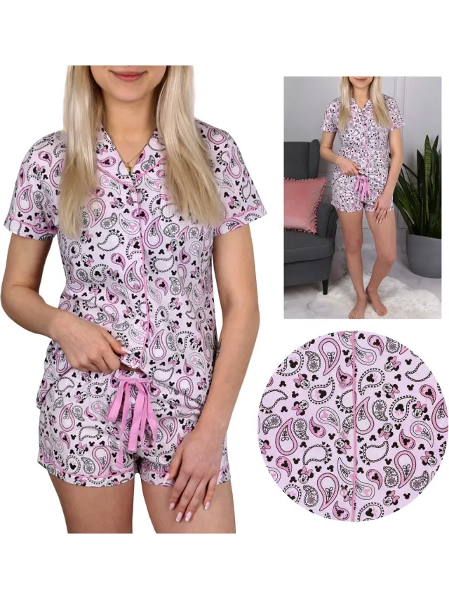 Disney Minnie Mouse Pyjama overhemd, roze, korte broek