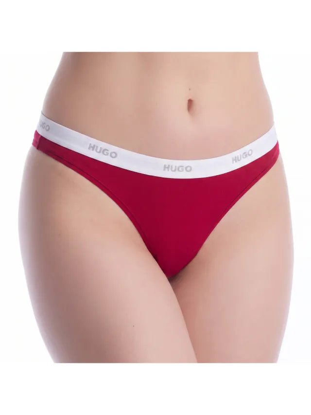Boss Dames Elastic Cotton Thong met Logo 50557101 Rood