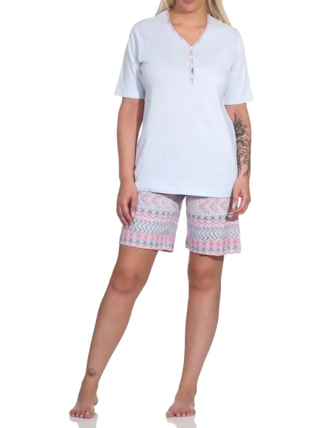 Normann dames pyjama shorty met korte mouwen in Ethnolook - Ook in oversizes hellblau