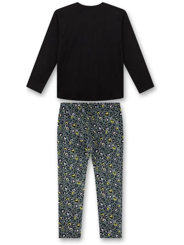 Sanetta Pyjama Pyjama Teenager lang Queen of Everything Leo-Print 140 Set van 1 Zwart/Groen