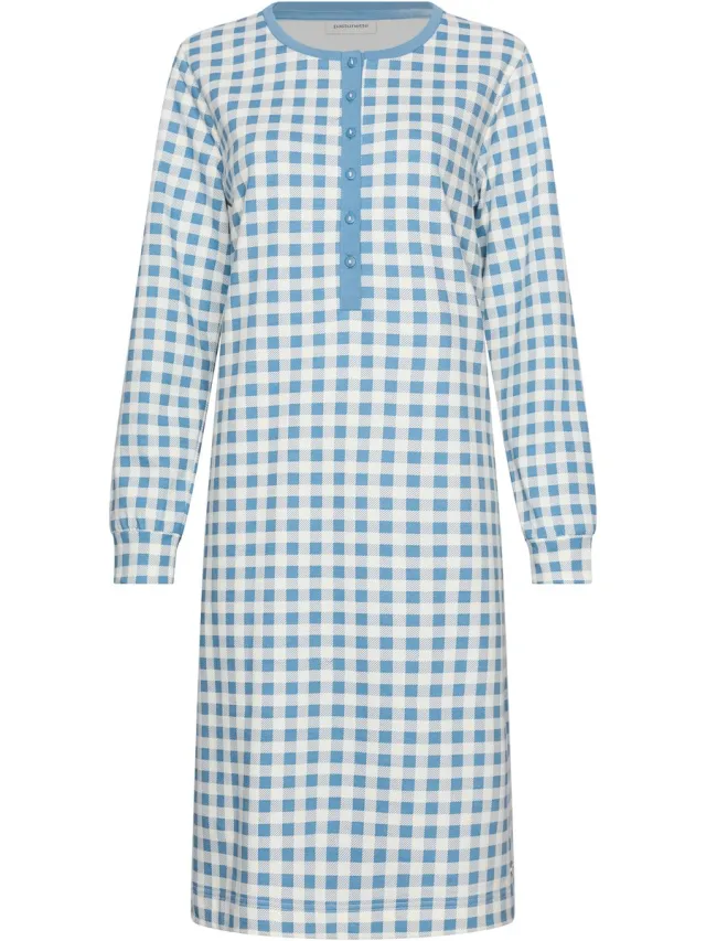 Pastunette Nachthemd - Blue Cottage - Katoen - Badstof - Blauw/Wit - Geruit