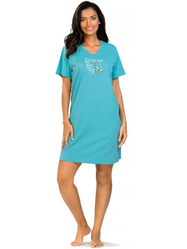 Comtessa Dames Nachthemd 'Dreams are Meant to Fly' Turquoise
