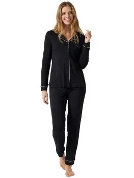 Schiesser Contemporary Nightwear Interlock Pyjama Zwart,Versch.kleure/Patroon,Wit