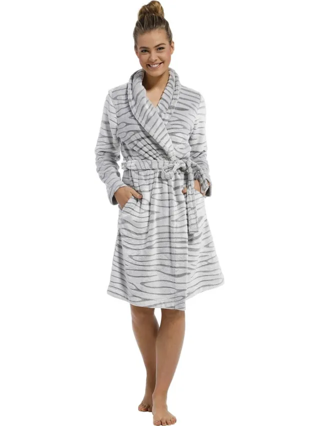 Pastunette dames Badjas Zebra Grey - XL - Grijs