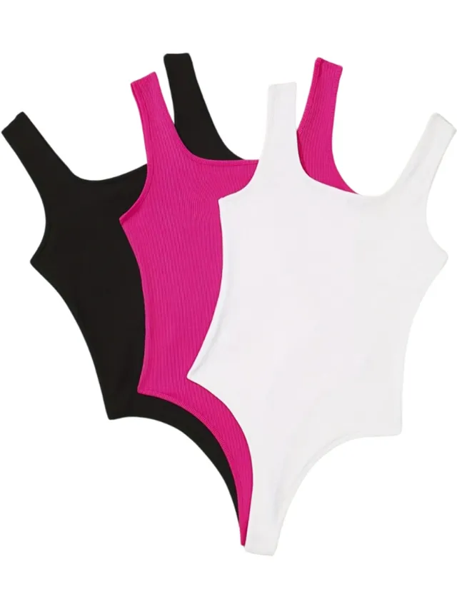 100 Bodysuit Dames - Jumpsuit - Corrigerend Ondergoed - Body plunge - Lingerie - Setje Vrouwen - 3 Pcs - Zwart/Wit/Roze
