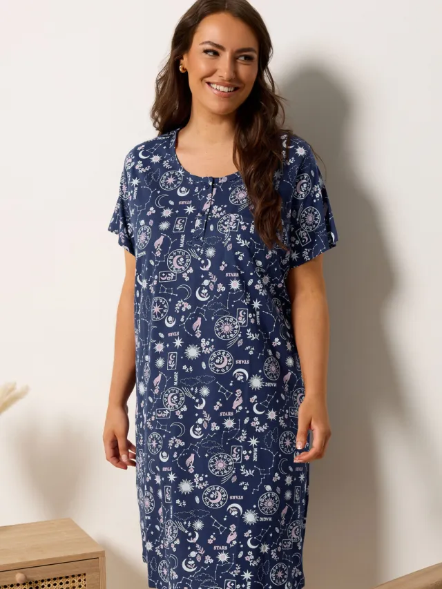 Yours Blauwe Hemelse Nachtjapon Met Knoopsluiting-56 Blue