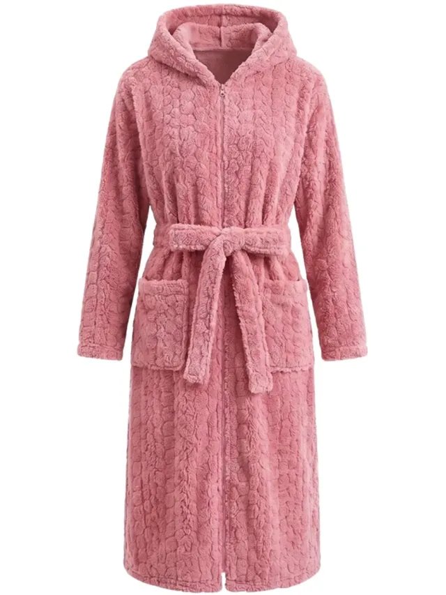 Charlie Choe - Limited Collections Badjas dames - zacht en warm fleece - teddy badjas extra lang - luxe dames badjas met rits, capuchon en ceintuur - trendy ochtendjas - Charlie Choe - roze