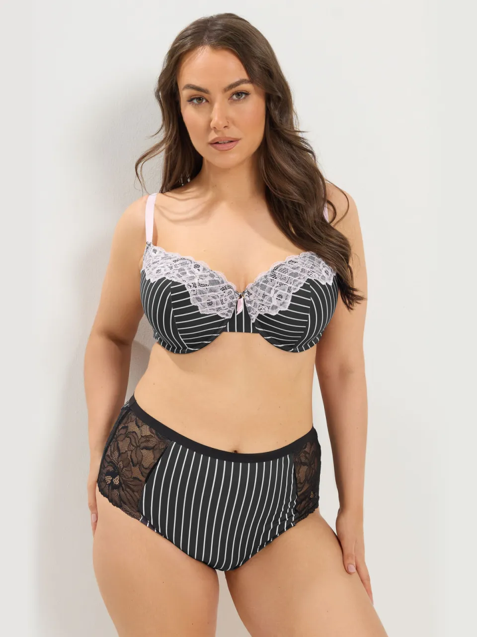 Yours Zwarte Maxislips Van Microvezel Met Kant En Strepen-42 Black