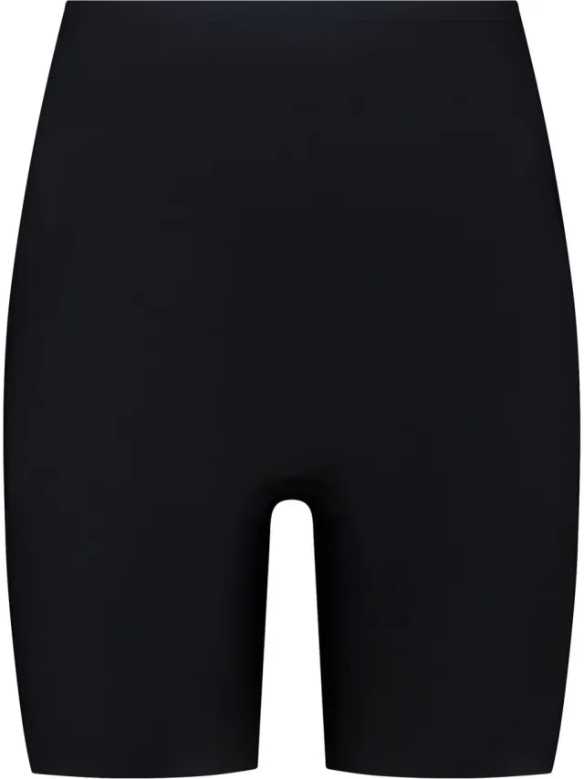 Bye Bra Uni Stretch Mid Waist Short One Size Fits Most, Zachte, elastische, naadloze shapewear met katoenen kruisje, Zwart & Beige, Zwart