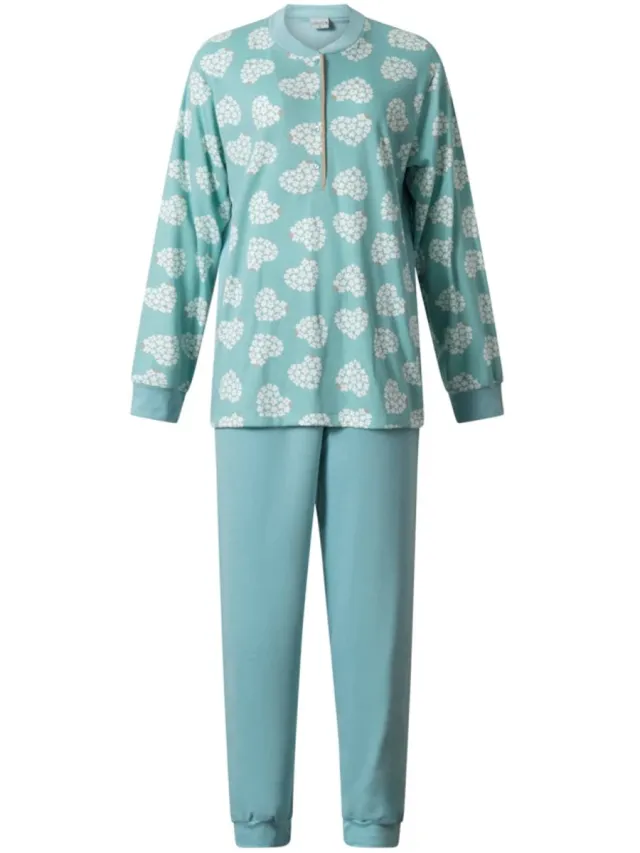 Lunatex interlock dames pyjama lange mouwen - Hartjes - Turquoise /