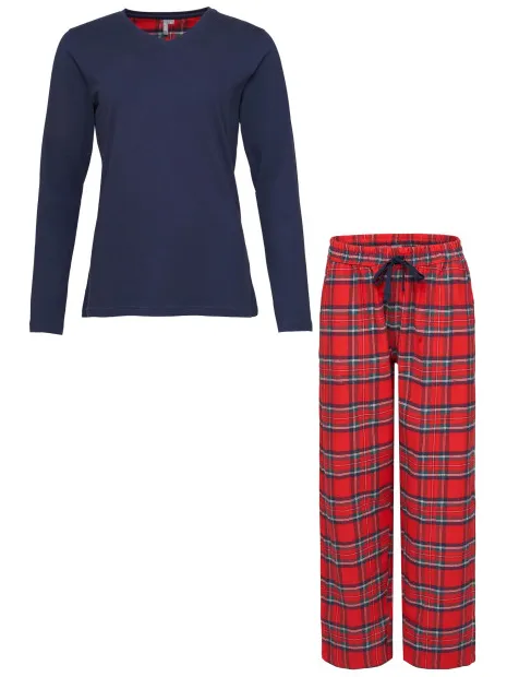 By Louise Dames pyjama set met flanellen pyjamabroek donker blauw, foto 2