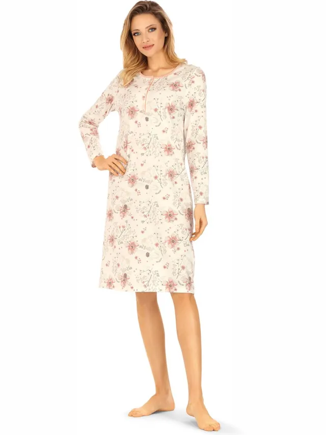 Comtessa Ascafa Nachthemd 'Light Blossom' - Lange Mouw Champagne