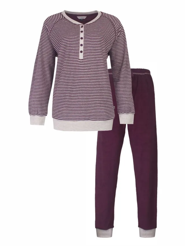 Tenderness Dames Pyjama - Badstof - Strepen - Bordeaux Rood