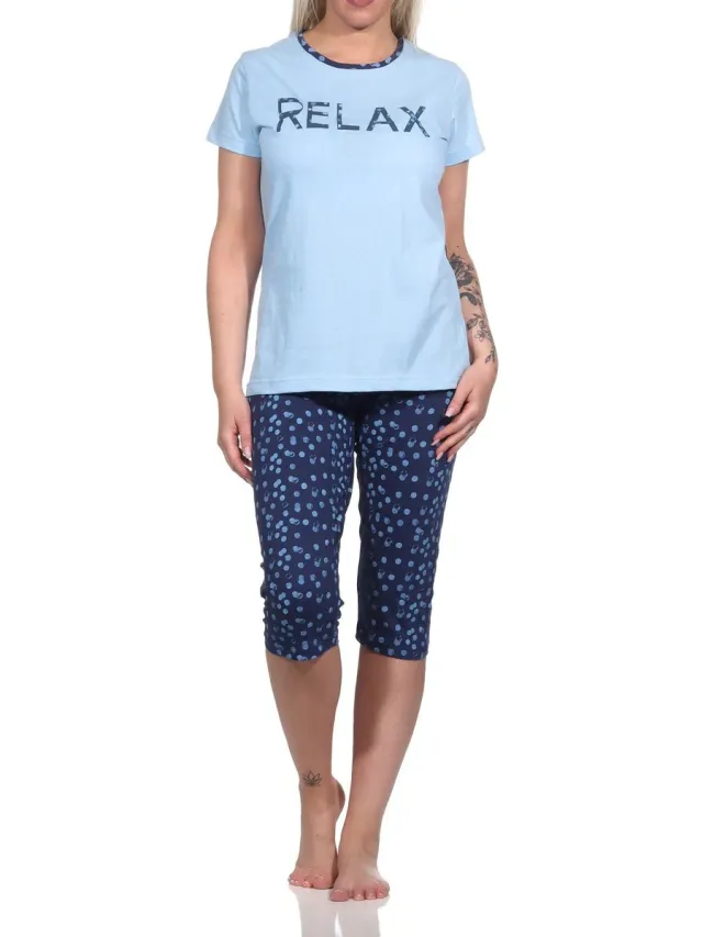 Normann Dames Capri pyjama, vrijetijds pyjama "RELAX" - 122 204 10 757 blau
