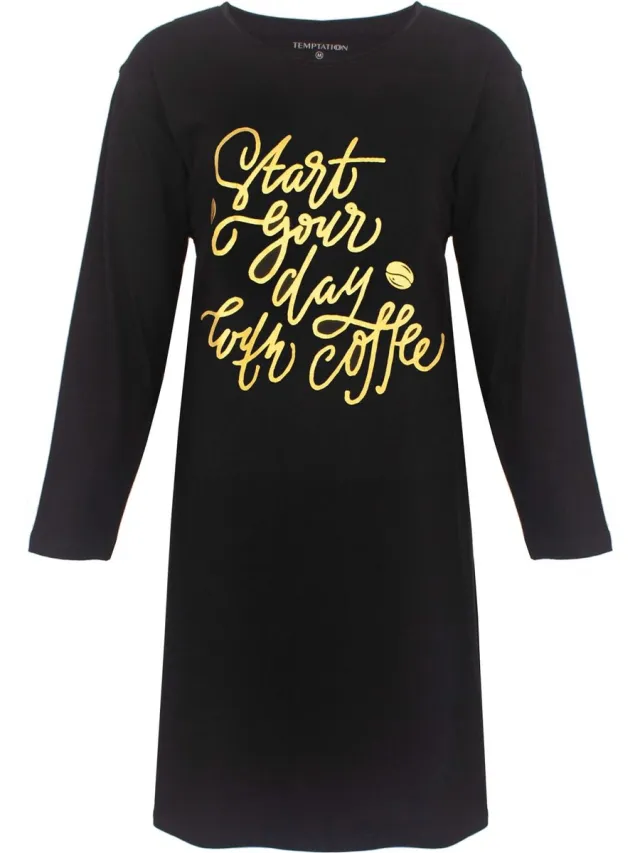 Temptation Dames Nachthemd - Bigshirt - Katoen - Zwart