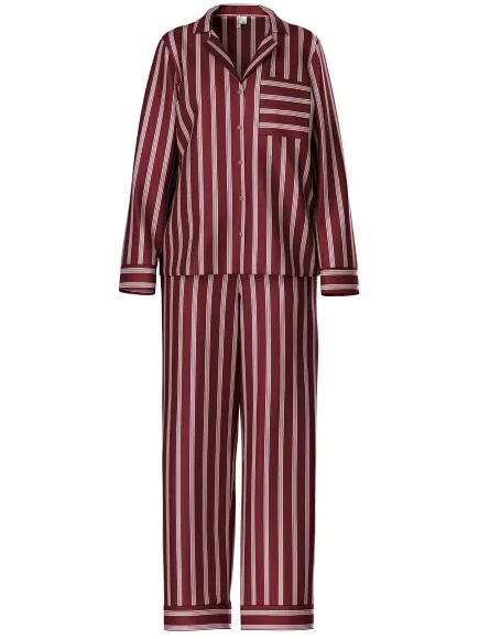 Pieces Dames pyjama set pcjytte satijn nachtset paars/roze gestreept Donkerrood