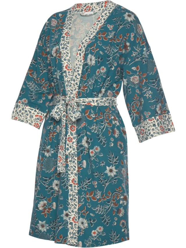 Kimono petrolblauw rookblauw/ecru