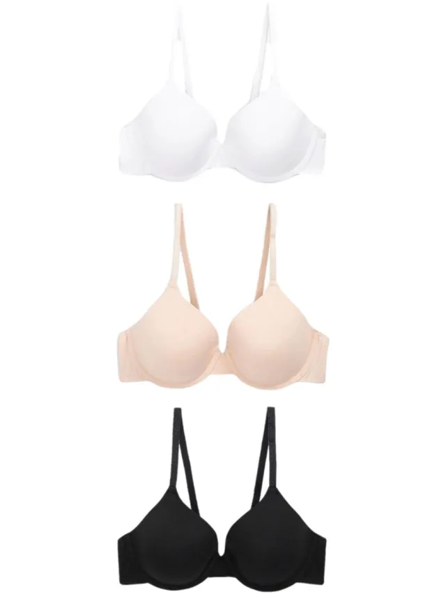 Next Dames - Set van 3 ultiem comfort beha's met vullingen en hele cups - Zwart Black/White/Pastel Rose Nude