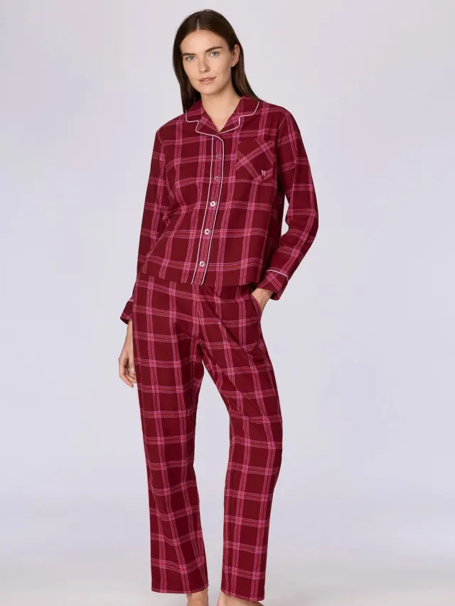 Woody pyjama dames doorknoop - bordeaux geruit - 262-15-XPW-W/985