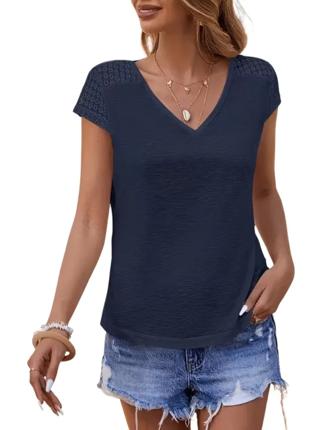 Currero Topje Dames - Top Kleding - Shirt - Blouse - Kort - Volwassen - Marineblauw