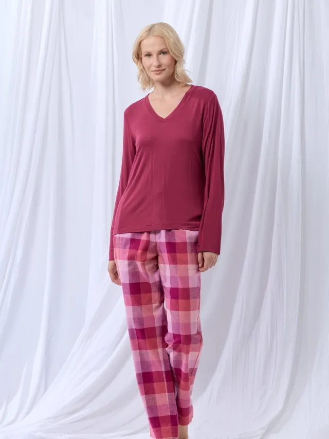 Lords & Lilies pyjama dames - wijnrood - 252-50-XPZ-W/482