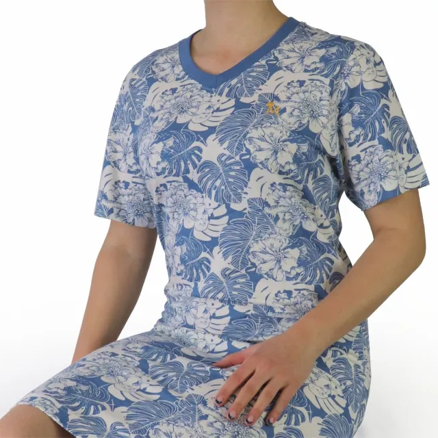 Medaillon Dames Nachthemd - Blader dessin - Katoen - Licht Blauw