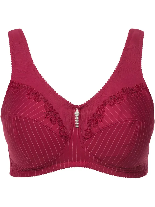 Ulla Popken Dames - Ontlastingsbeha zonder beugel strasshanger - Donkerrood