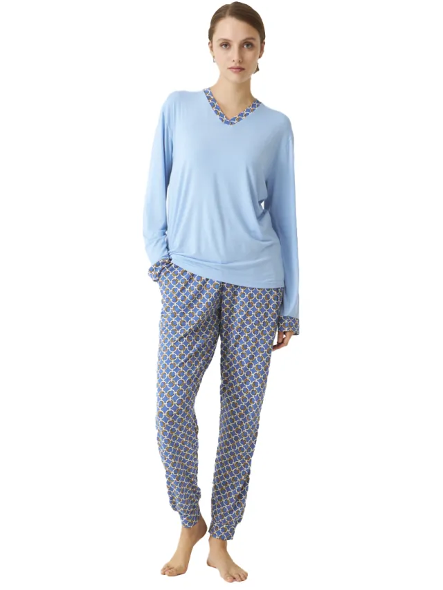 J and J Brothers Damespyjama met lange mouwen JJBDP0901 Blauw