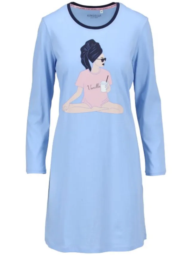 Ringella Katoenen dames nachthemd lichtblauw Ringella - Blauw - Maat - 38