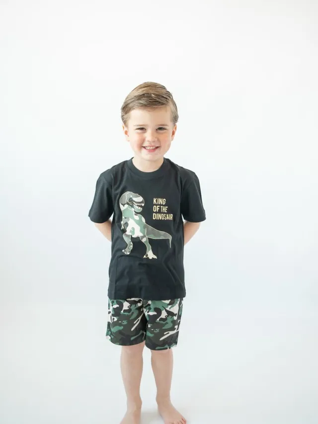 Fun2Wear Dino Shortama Tiener | Zwart - Katoen
