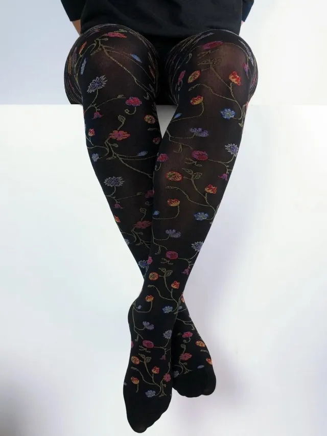 Marianne Hailey 60 zwarte bloemenpanty - Zwart; Overig