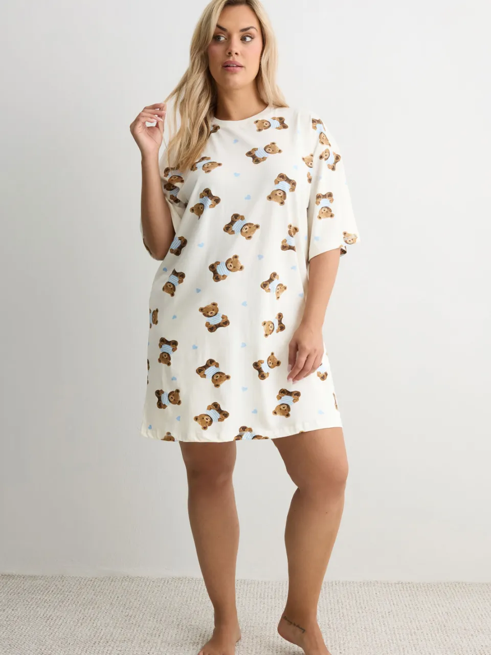 Yours Ivoorwit Teddy Print Slaapshirt Nachthemd-42, foto 2