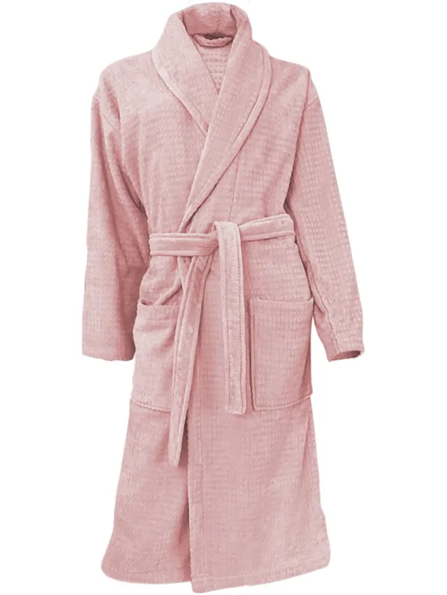 LINNICK Wafel Badjas - Badjas Velours Katoen - Light Pink - Badjas Dames - Badjas Heren Licht roze
