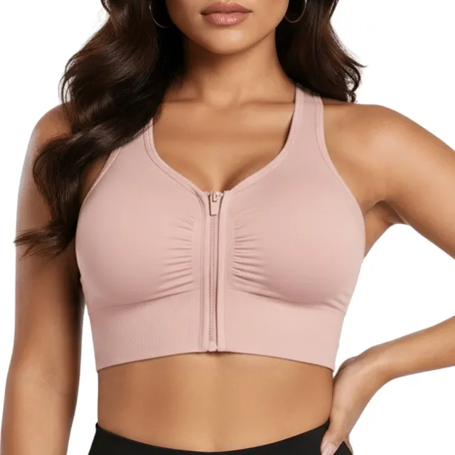 Shapetape Sport BH Met Rits - BH met Voorsluiting - Push Up BH zonder beugel - Roze - Extra comfortabele Sport BH - Sport bh dames - Shock absorber - Sport top - Magic bra - Comfort BH