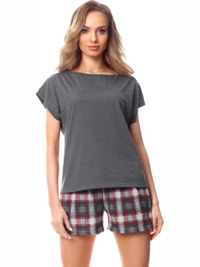 Bellivalini Dames Pyjama - Korte mouwen - Korte broek - Katoen - BLV-BLV50-174-PJ - Donkergrijs Claret
