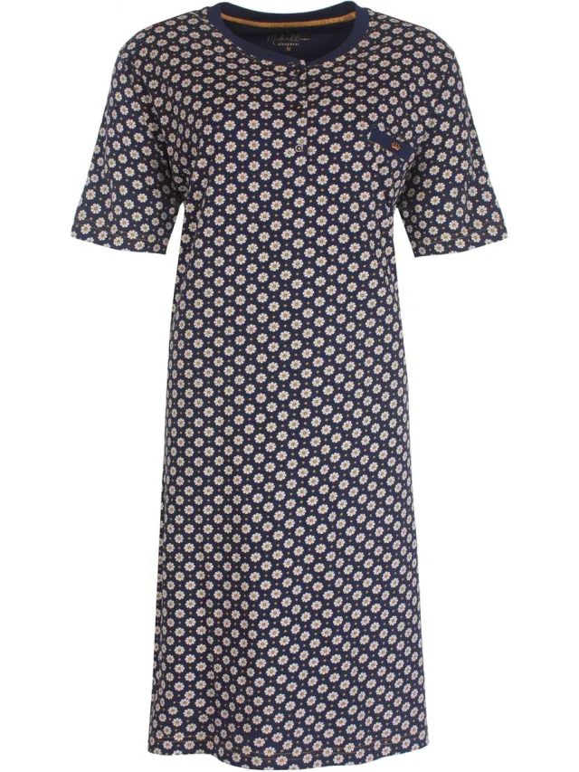 Medaillon Dames Nachthemd - 100% Gekamde Katoen - Blauw