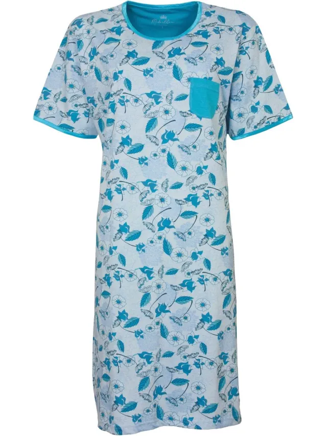 Medaillon Dames Nachthemd - Bloemendessin - Licht Blauw