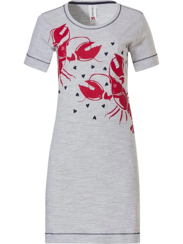 Rebelle Lobster Lover - Nachthemd - Grijs/Rood