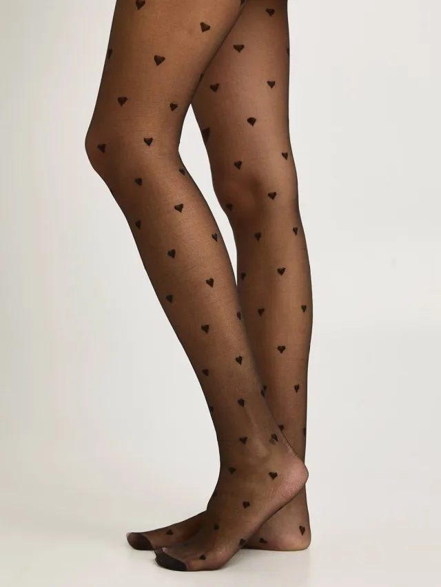 boohoo Dames Mini Hartjesprint Doorzichtige Panty's zwart, foto 2