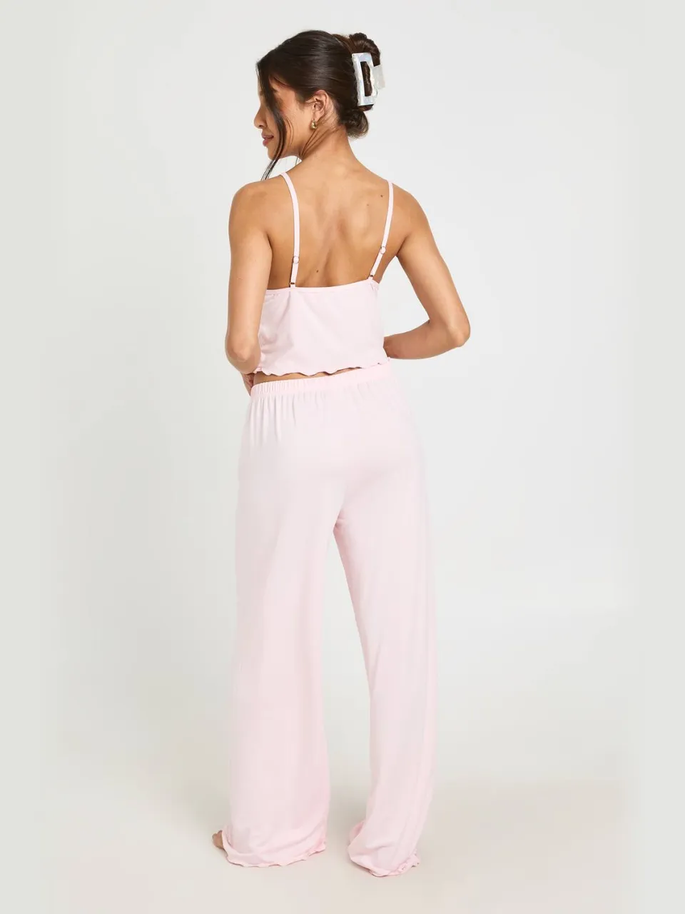 boohoo Dames Jersey Pyjama Set Met Kanten Afwerking Cami & Broek baby roze, foto 2