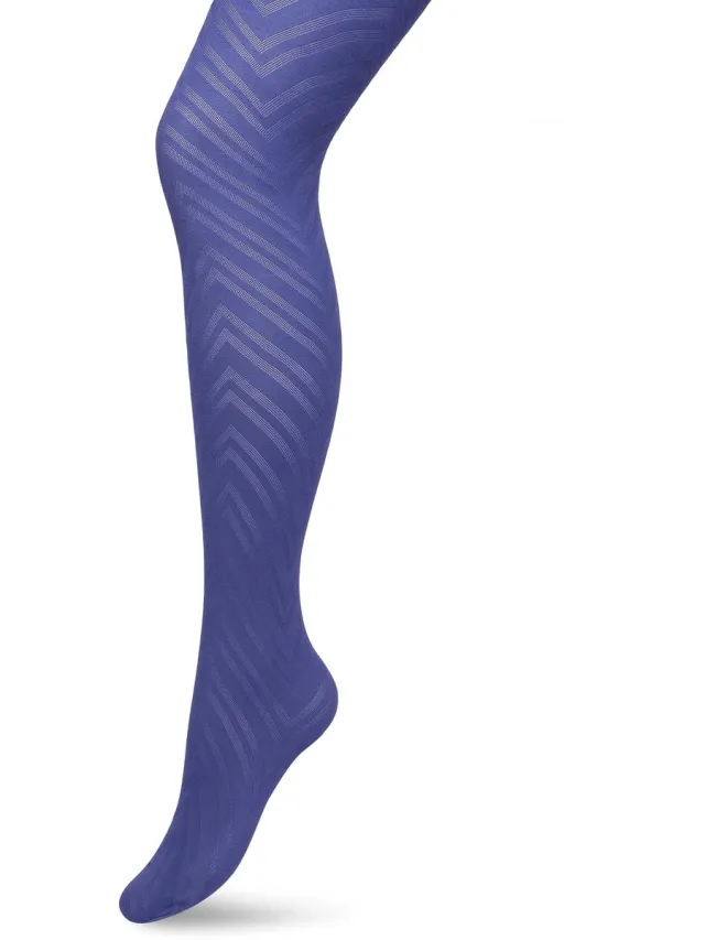 Bonnie Doon Dames Zigzag Panty 70 Denier Blauw - Chique Panty - Zigzag Strepen Dessin - Brede Boord - Comfort - Streepjes Print - Gestreept - Zigzag Tights - Feestelijk - Skipper Blue - BP211906.351