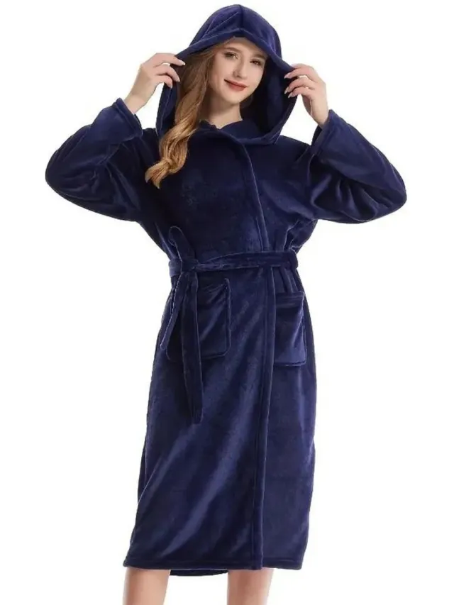 Bovista Badjas - Fleece - Katoen - Badstof - Sauna - Hamam - Wafel - Bathrobe - Duster - Ochtendjas - Kimono - Blauw Dames