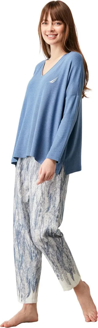 Nautica Dames Pyjama Set, Lange Mouwen Blauw