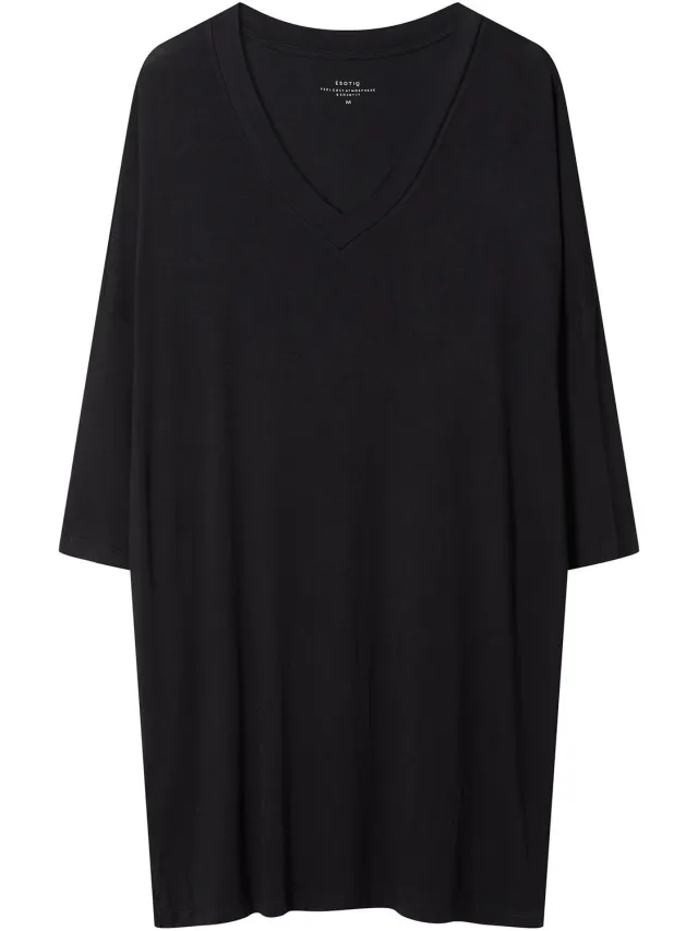 ESOTIQ Canti - Nachthemd - Zwart - 7/8-mouwen - Knielengte