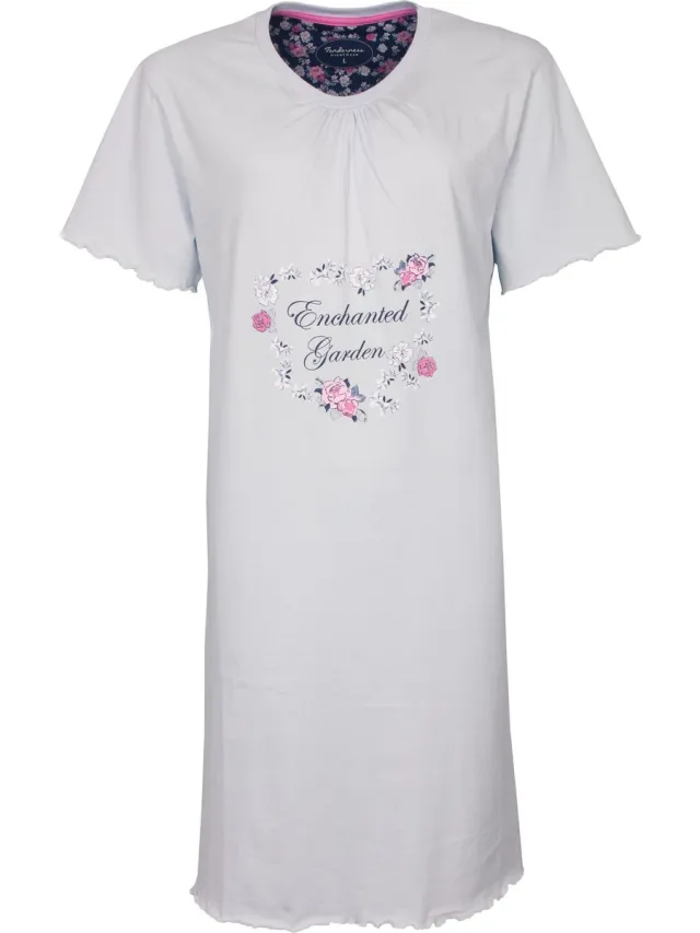 Tenderness Dames Nachthemd - Enchanted Garden Tekst - Licht Blauw