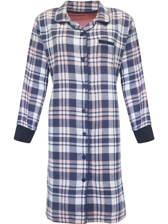 Irresistible Dames Nachthemd - Flannel - Doorknoop - Blauw