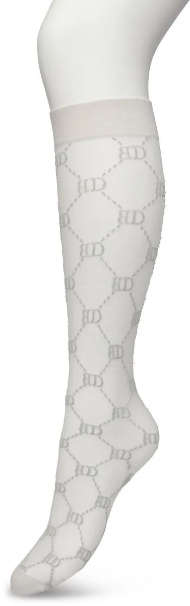 Bonnie Doon Dames Geruite Panty Kniekousen Licht Grijs - Knie Kousen 20 denier - Ruitjes - Ruiten - Print - Uitstekend draagcomfort - Bonnie Doon Knee High - Kniesokken - Zakt niet af - OEKO-TEX - Grey - BP221801.235