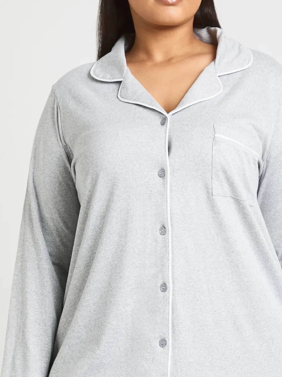 boohoo Dames Plus Nachthemd Met Lange Mouwen En Paspeldetail grijze mergel, foto 4