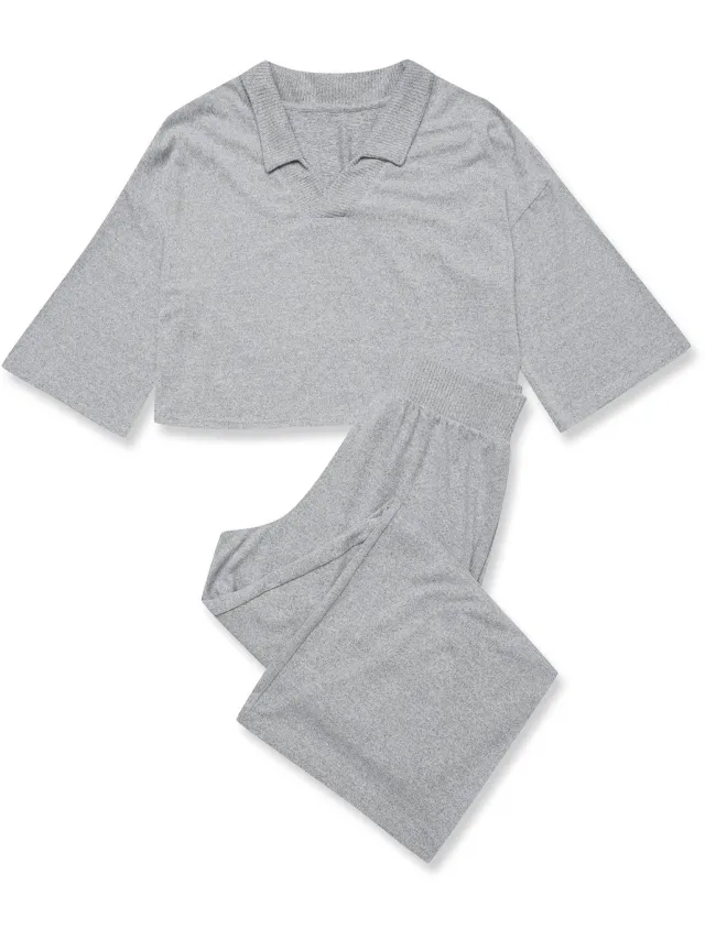 ESOTIQ Jen - Damespyjamaset met Sokken - Grijs - Korte Mouw - Lange Broek